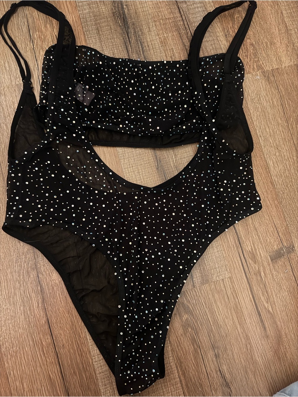 Black Sparkle Mesh Lingerie Set